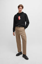 Sudadera con capucha de felpa de algodón con ilustración de etiqueta de equipaje