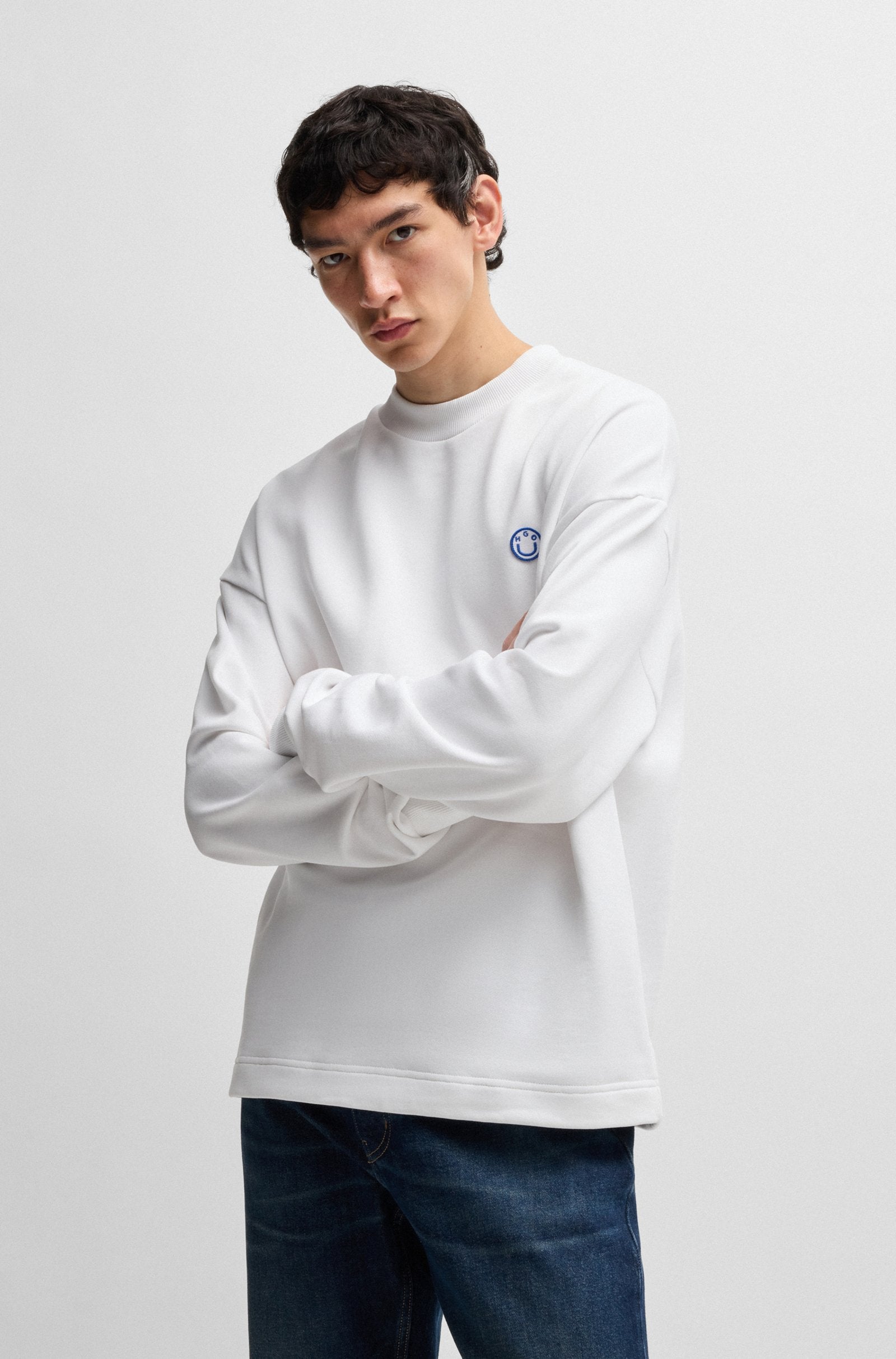 Sudadera de felpa de algodón con logo Happy HUGO