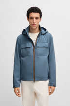 Chaqueta con capucha en sarga de algodón y seda