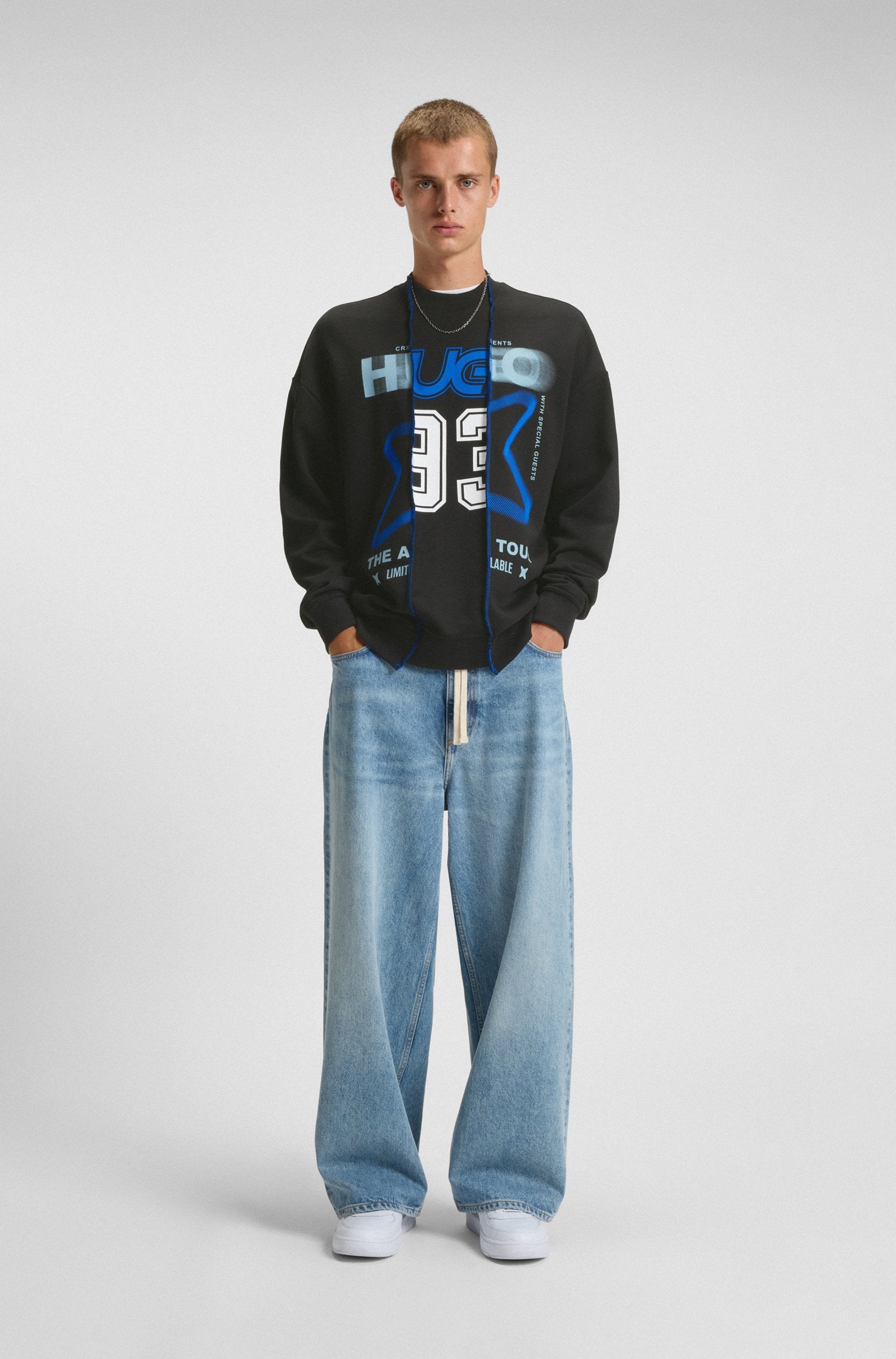 Sudadera de felpa de algodón con efecto a capas y mezcla de estampados