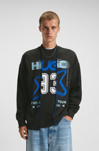 Sudadera de felpa de algodón con efecto a capas y mezcla de estampados