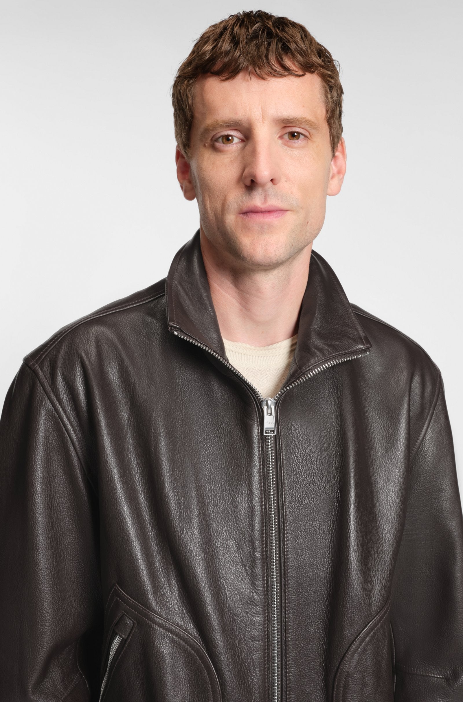 Chaqueta de piel de napa con cremallera bidireccional