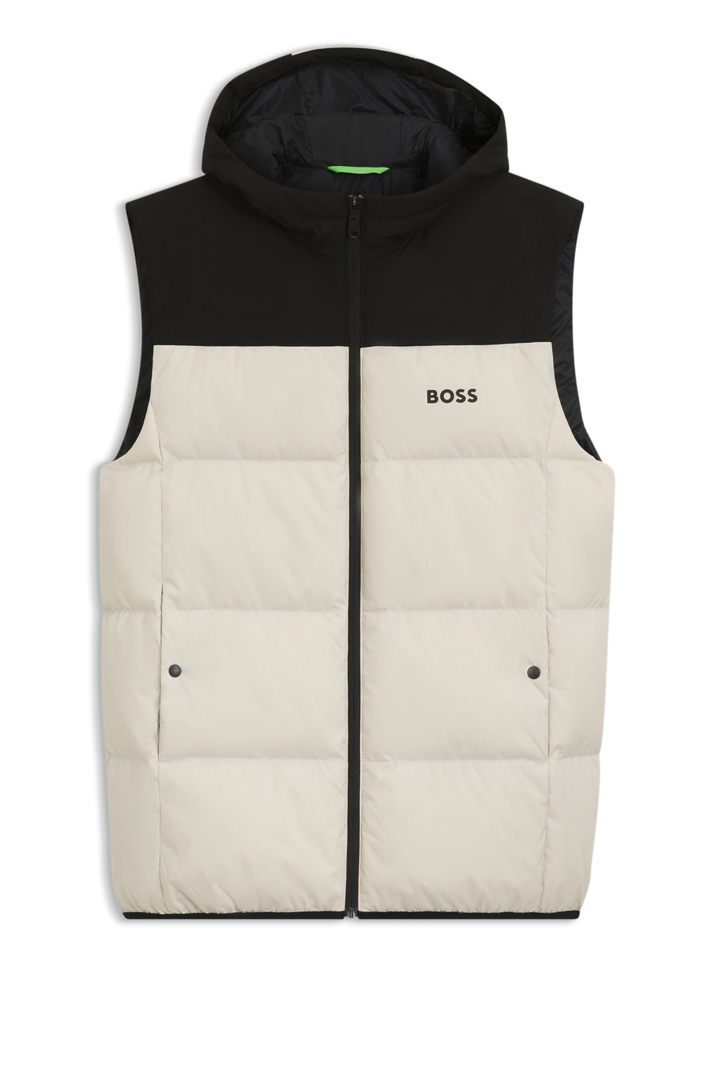 Chaleco con capucha repelente al agua con relleno de plumón