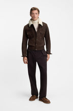 Cazadora de piel BECKHAM x BOSS con cuello de piel