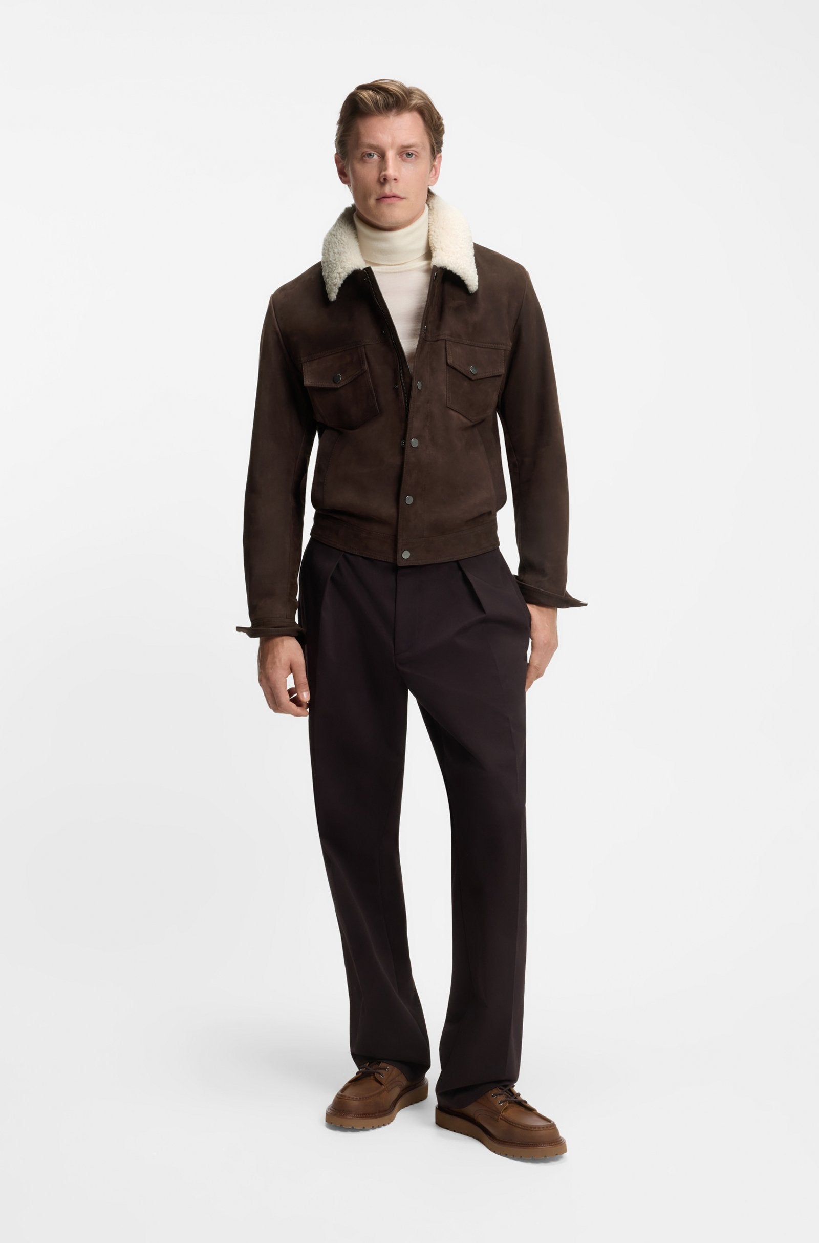 Cazadora de piel BECKHAM x BOSS con cuello de piel